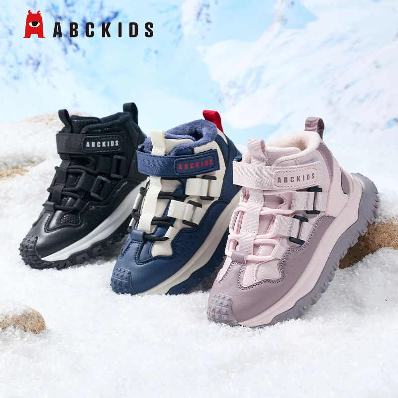 Abckids童鞋2025新款运动鞋冬季加绒棉鞋男童女童保暖防水儿童鞋