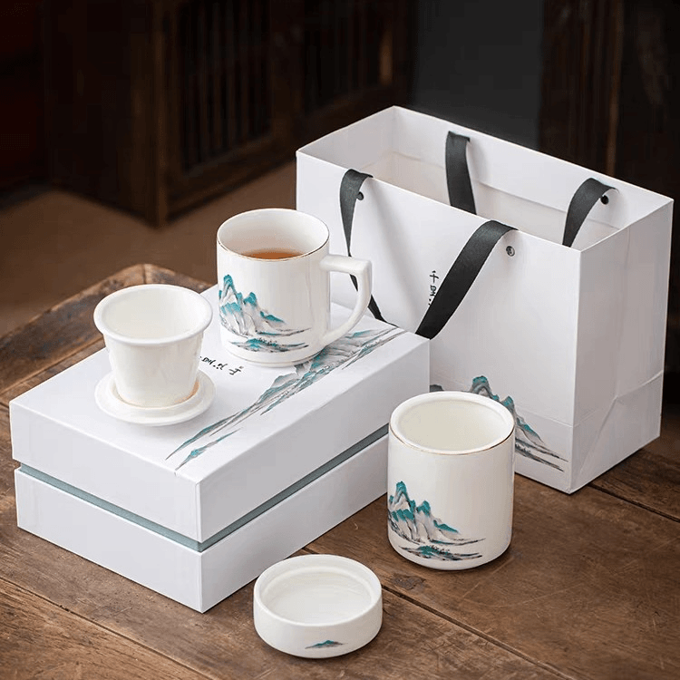 海上丝路 国白羊脂玉将军杯 送笔筒 高档精品伴手礼