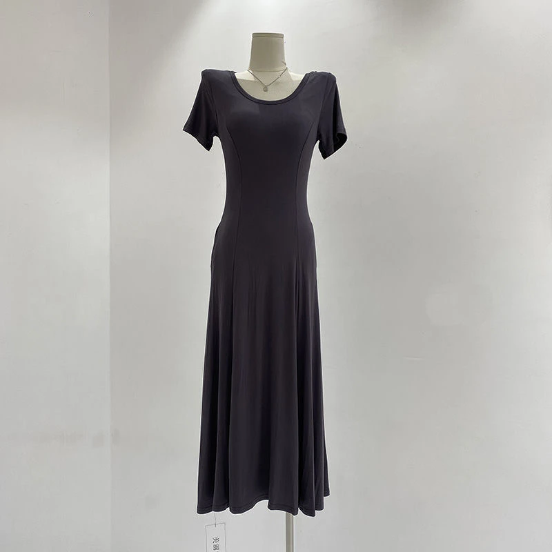 新款夏季显瘦洋气百搭修身连衣裙露背连衣裙开叉连衣裙气质时尚