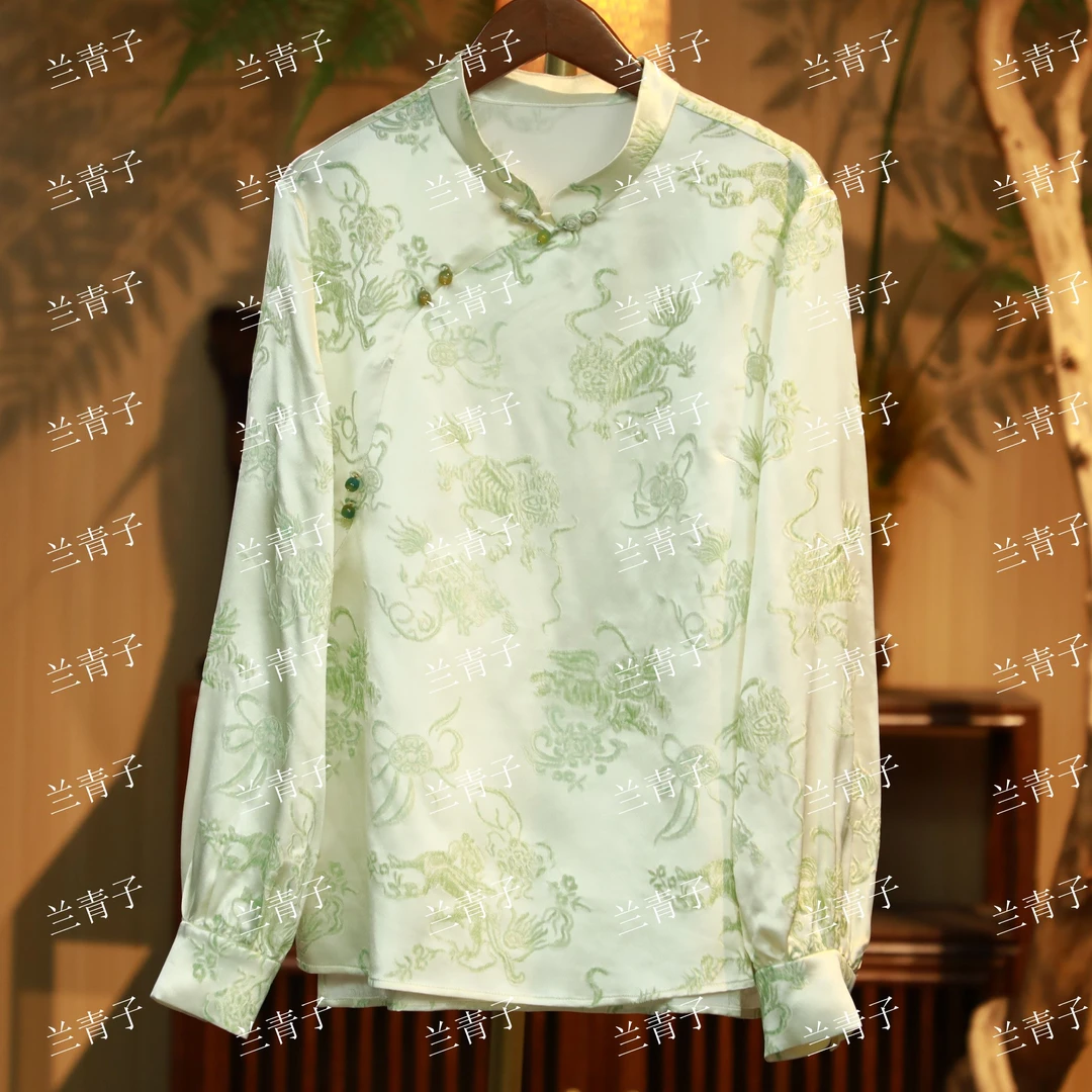 『绿萝』新中式古法压花小麒麟长袖衬衫   136923    L   柒柒
