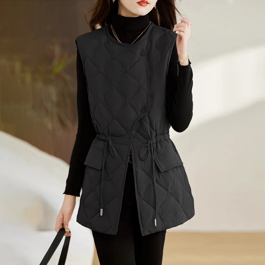 时尚洋气棉马甲女中长款2024新款外穿背心马夹百搭收腰显瘦外套潮