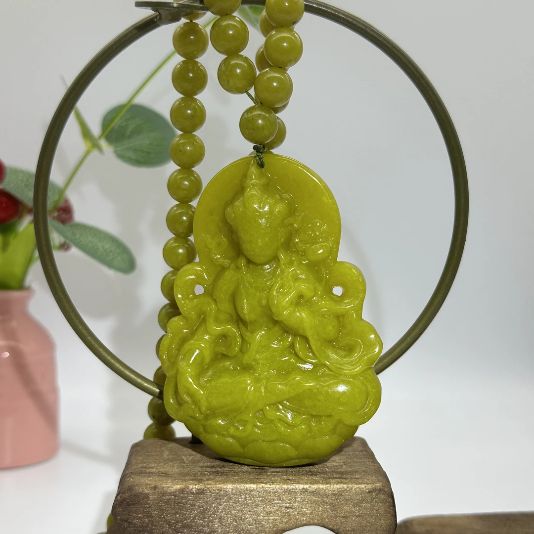 爆款纯天然岫玉黄金玉大观音气质时尚百搭吊坠送礼自留佳品