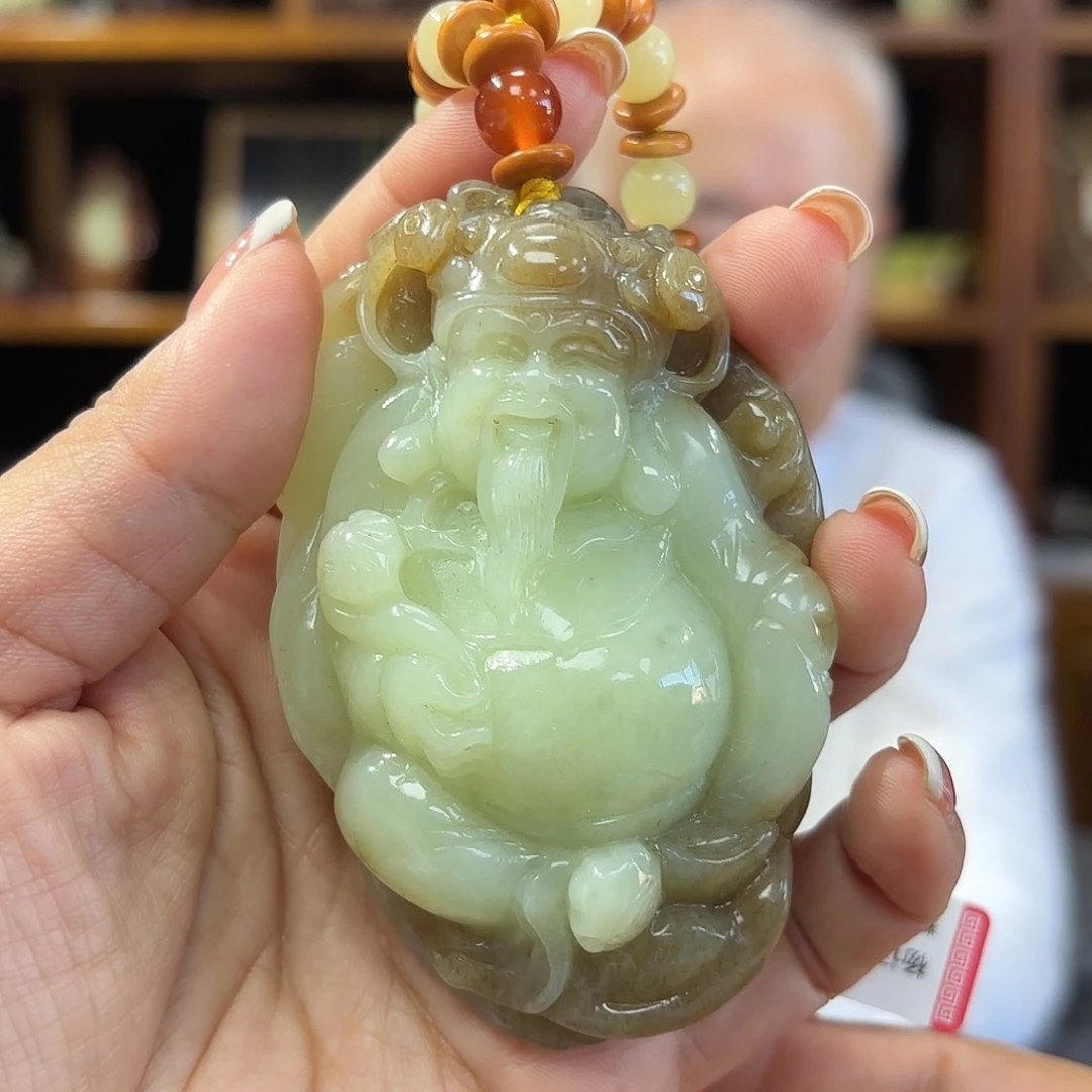 和田玉手把财神未镶嵌