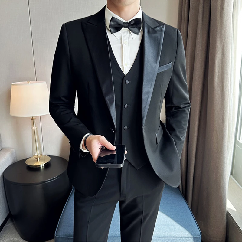 司仪演出主持人西服套装男结婚新郎伴郎礼服塔士多商务正装三件套