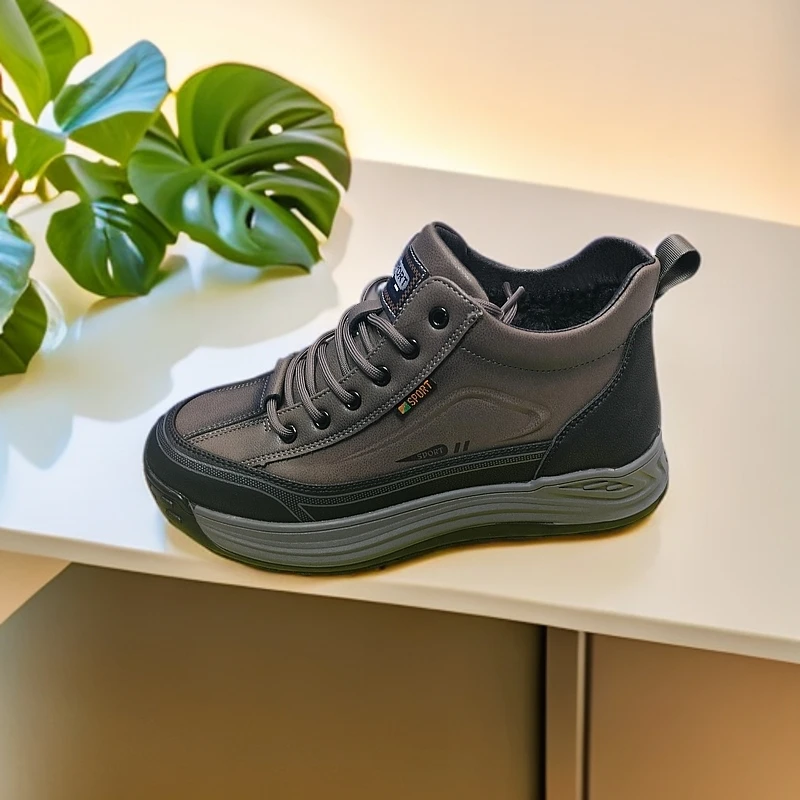 男士冬季加厚加绒保暖防水皮面休闲鞋厚底高帮