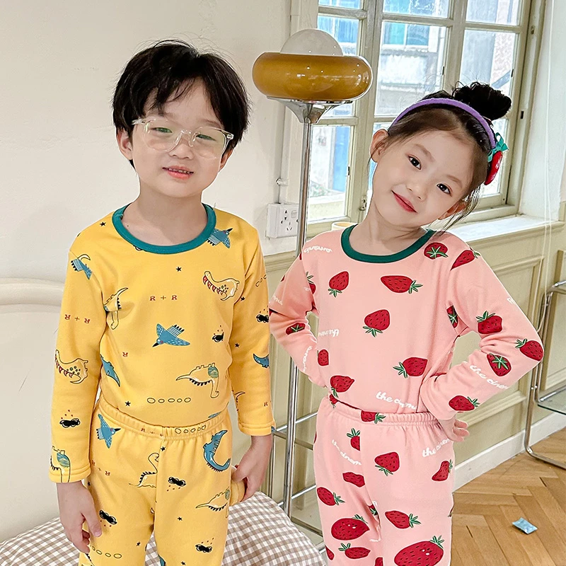 秋季保暖套装冬季新款男童秋衣秋裤加绒加厚毛衫女宝宝家居服睡衣