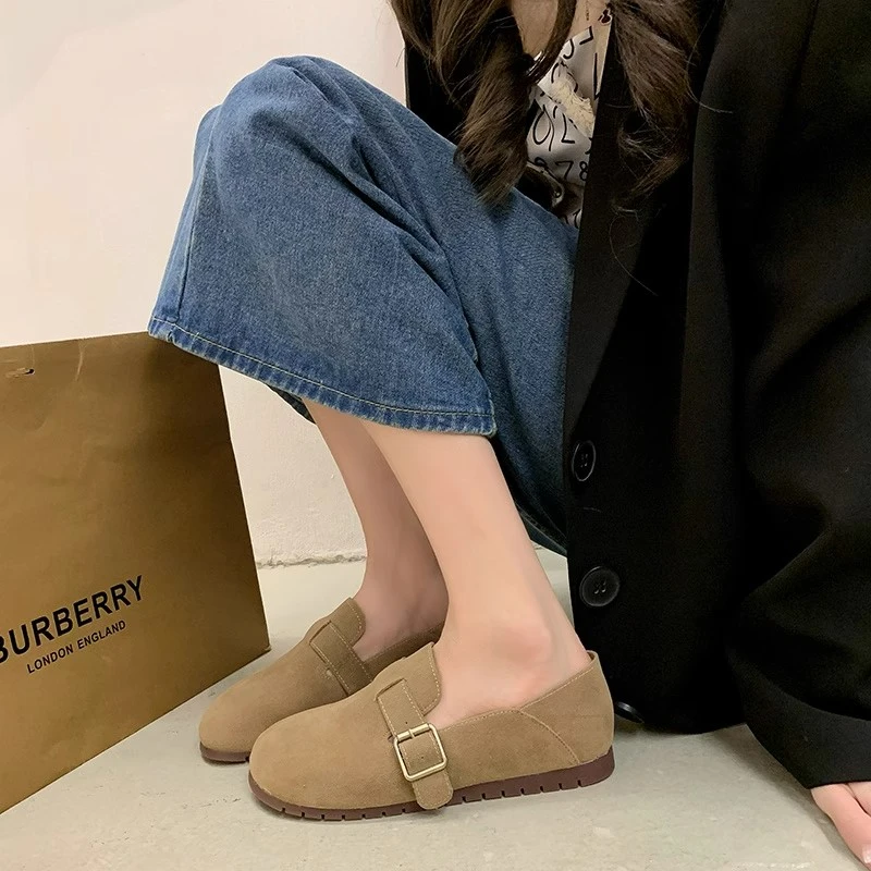 日系简约勃肯鞋2025年春秋新款软底孕妇懒人豆豆鞋可半拖平底单鞋