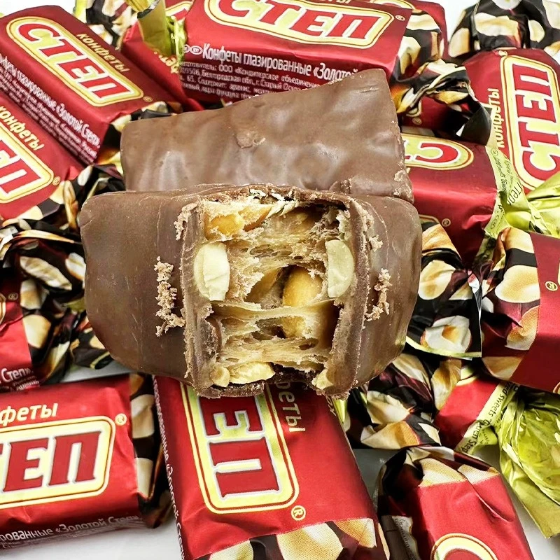 【东娃】俄罗斯进口巧克力味花生夹心糖黄金舞步零食特产喜糖果