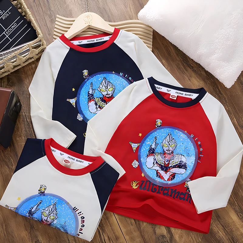 男童长袖2025秋季新款宝宝卡通亮片变脸上衣儿童帅气打底衫