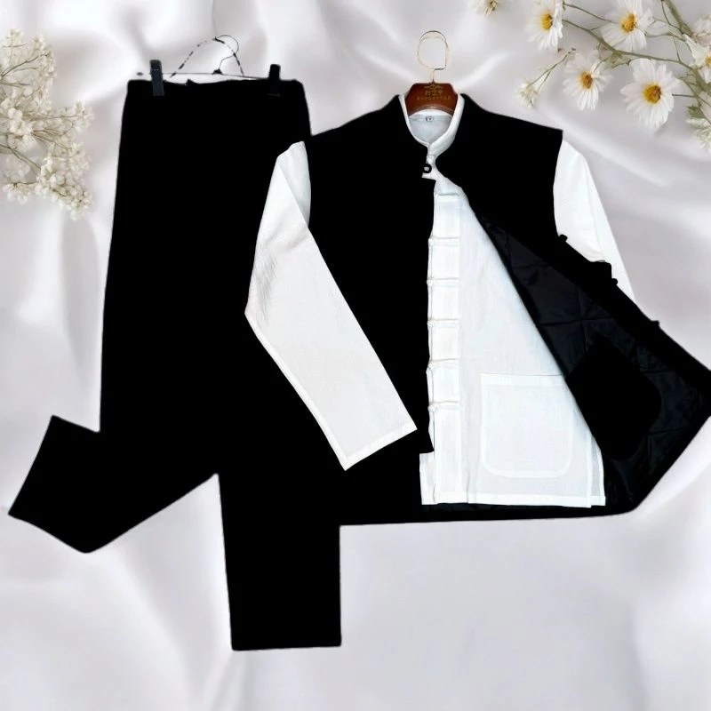 2025大码加棉立领盘扣唐装棉马甲立领男士中老年爸爸唐装唐装男款