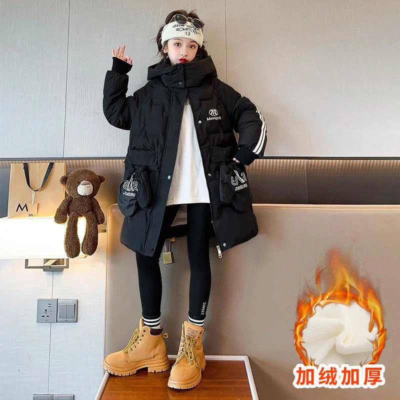 女童新款棉衣冬装2024新款洋气大童加绒加厚棉袄儿童中长款棉服潮