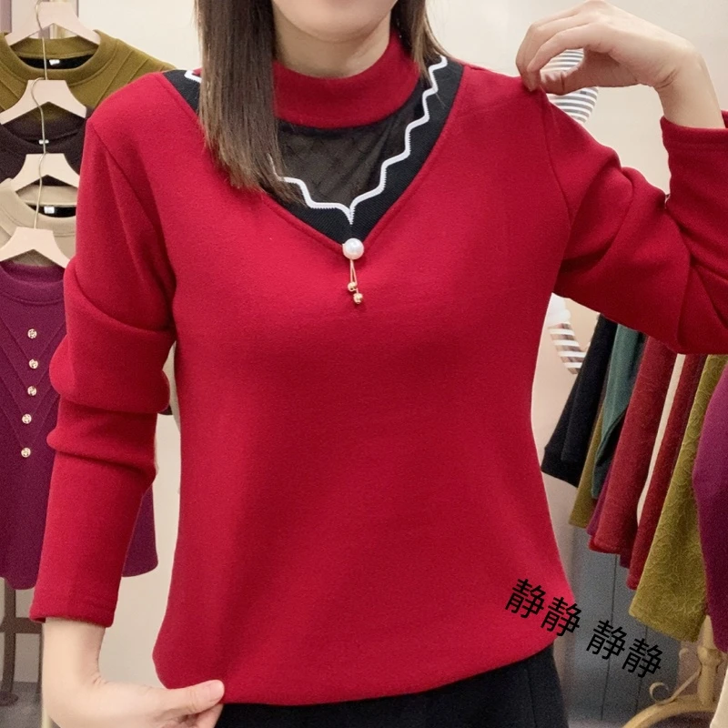 11加绒加厚 带胸针 时尚百搭洋气保暖打底衫