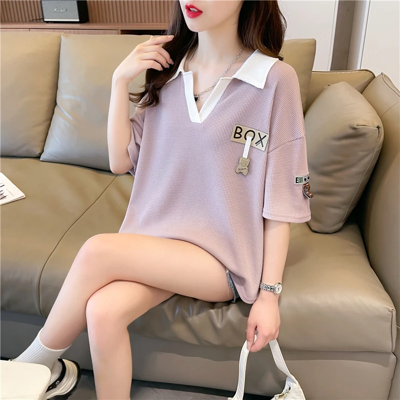 简约风2024新款夏季T恤休闲出勤oversize设计感ins潮小众薄款显瘦