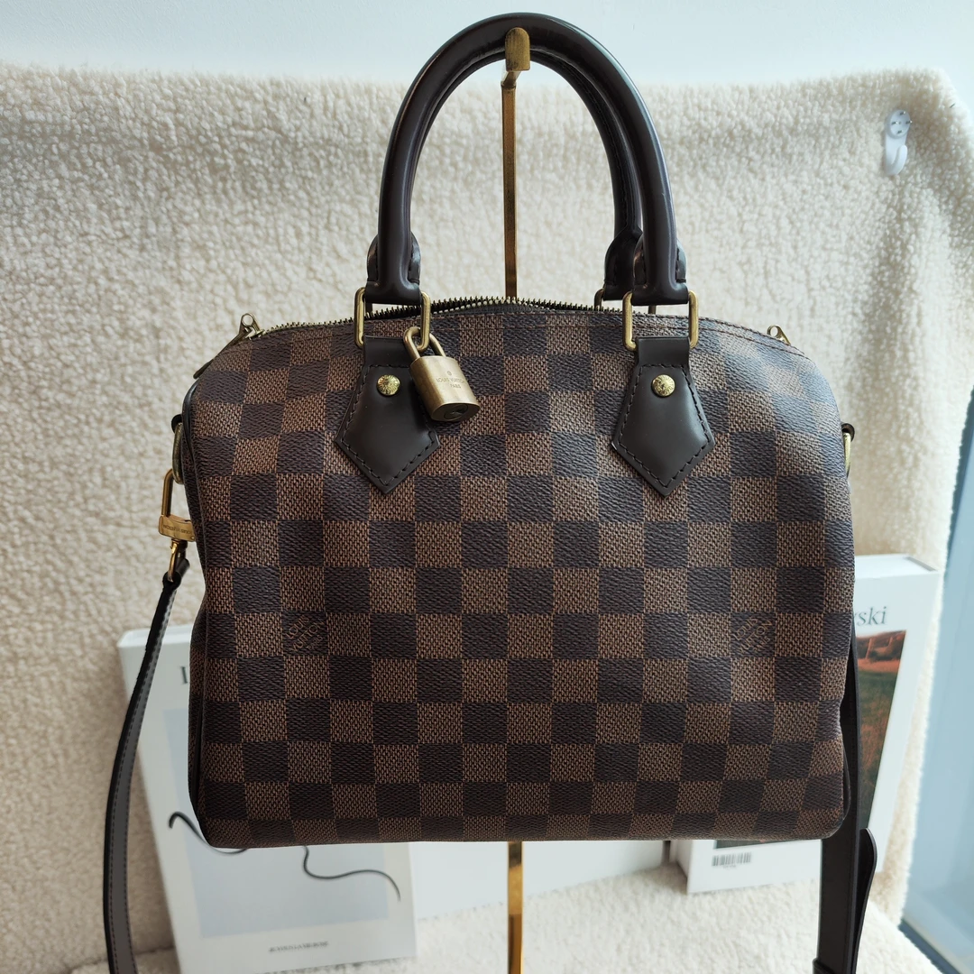 95新 LouisVuitton/路易威登 speedy25棕棋盘 肩带 全原