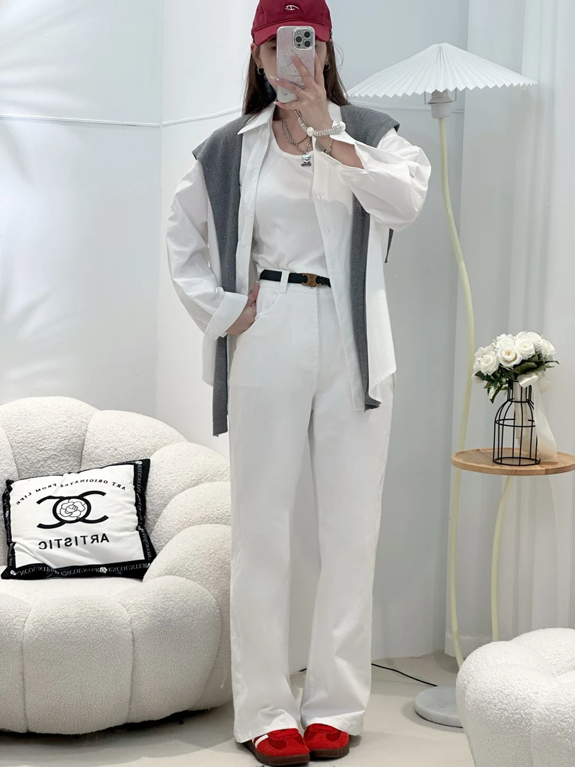 2024 新款高腰阔腿百搭褶皱直筒拖地裤水洗遮肉牛仔裤女