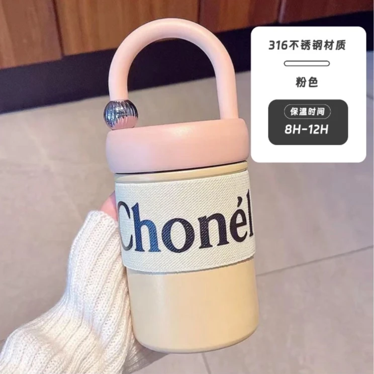 小香风水杯字母咖啡杯锁心保温杯女生高颜值随行杯不锈钢手提杯子