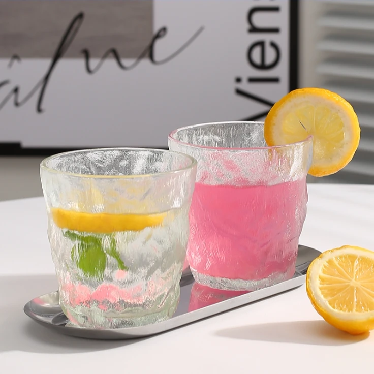 冰川纹玻璃杯高颜值水杯女果汁饮料杯子女夏咖啡杯啤酒杯女泡茶杯