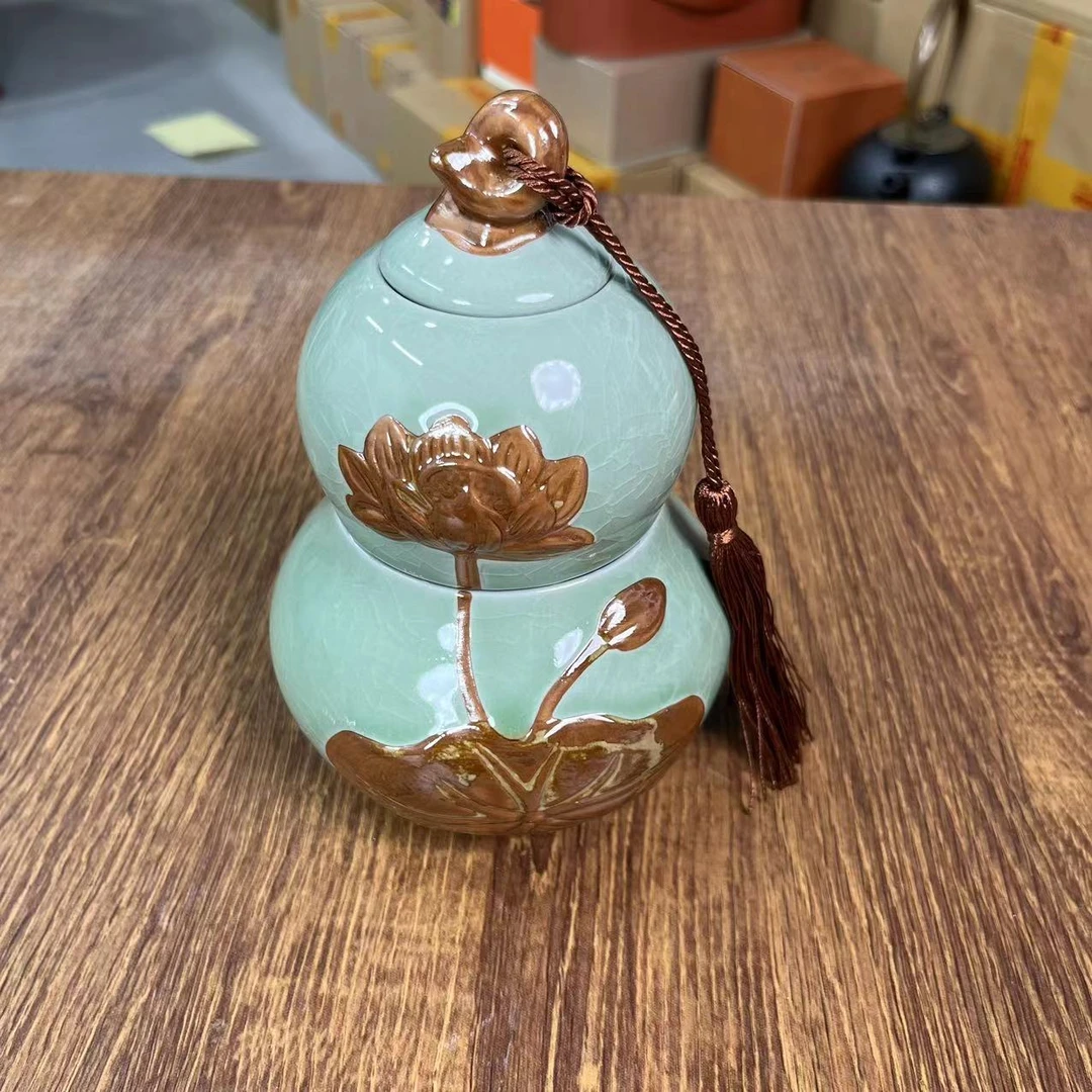 E306-哥窑葫芦莲花茶叶罐（小号）SF