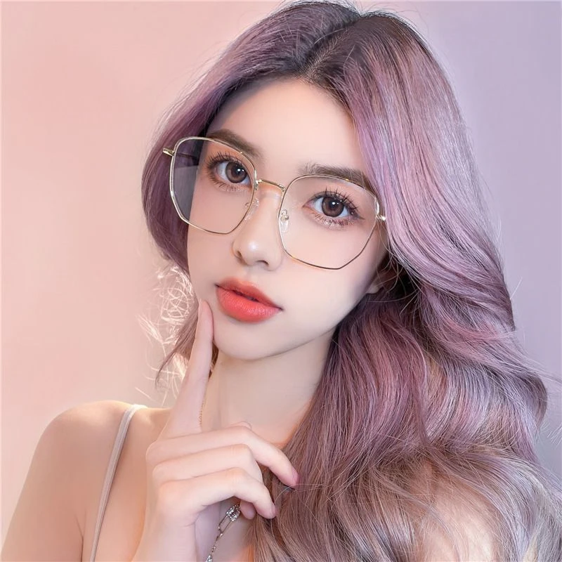 金丝大框防蓝光眼镜女素颜电脑护眼明星同款显脸小平光配近视眼睛