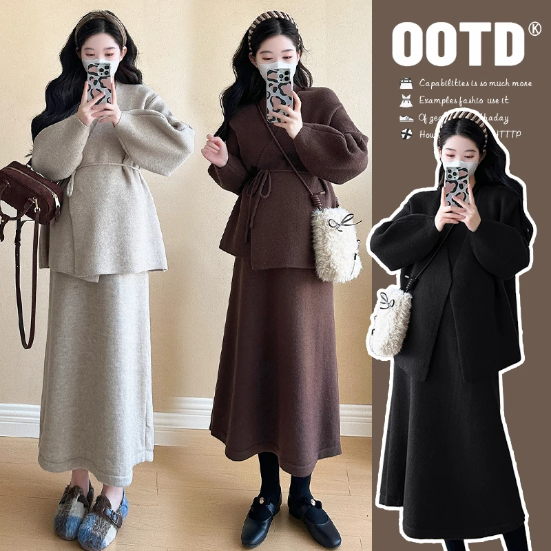 孕妇装秋冬季2024新款时尚高级感针织毛衣上衣气质显瘦背心连衣裙