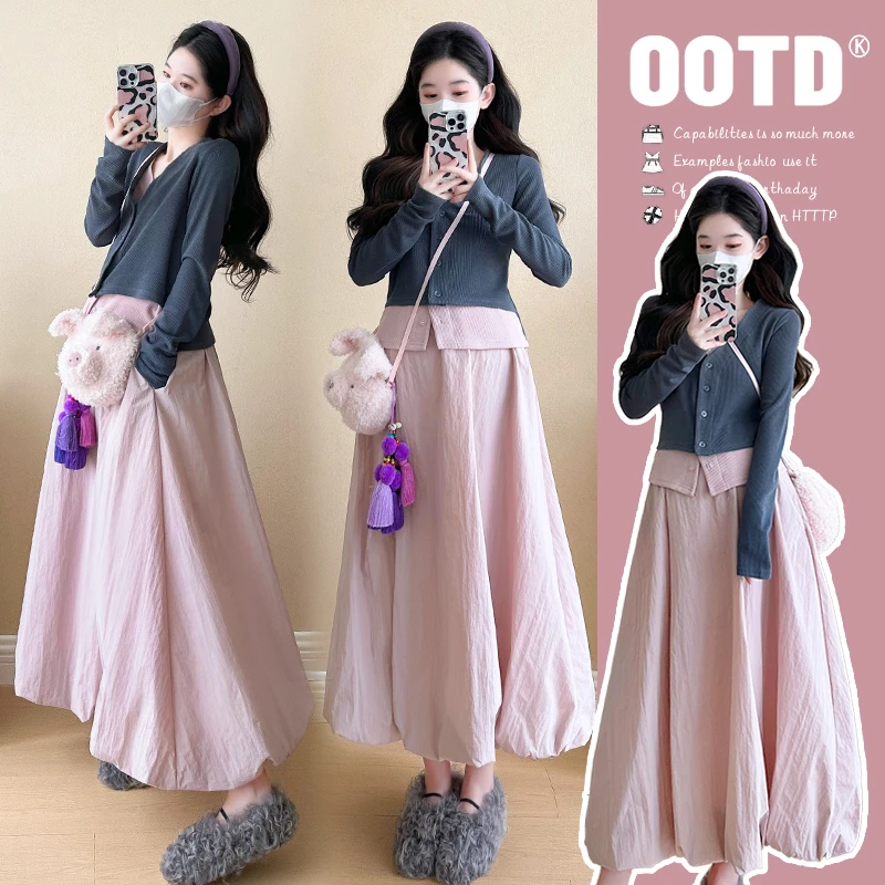 孕妇装秋季2024新款爆款时尚洋气假两件上衣宽松大码花包半裙秋装