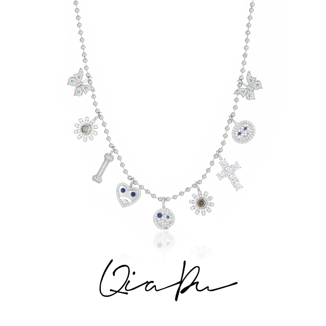 铜合金合成锆石项链 A0618【平行时空】设计感甜酷蝴蝶爱心吊坠项链