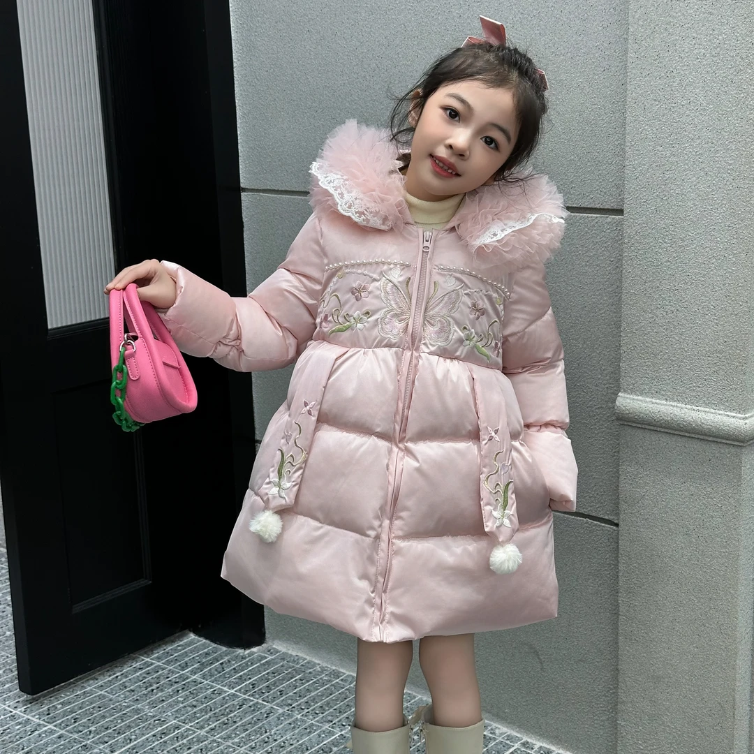 女童2023新款棉服年服冬装公主中大童中长款连帽外套89031