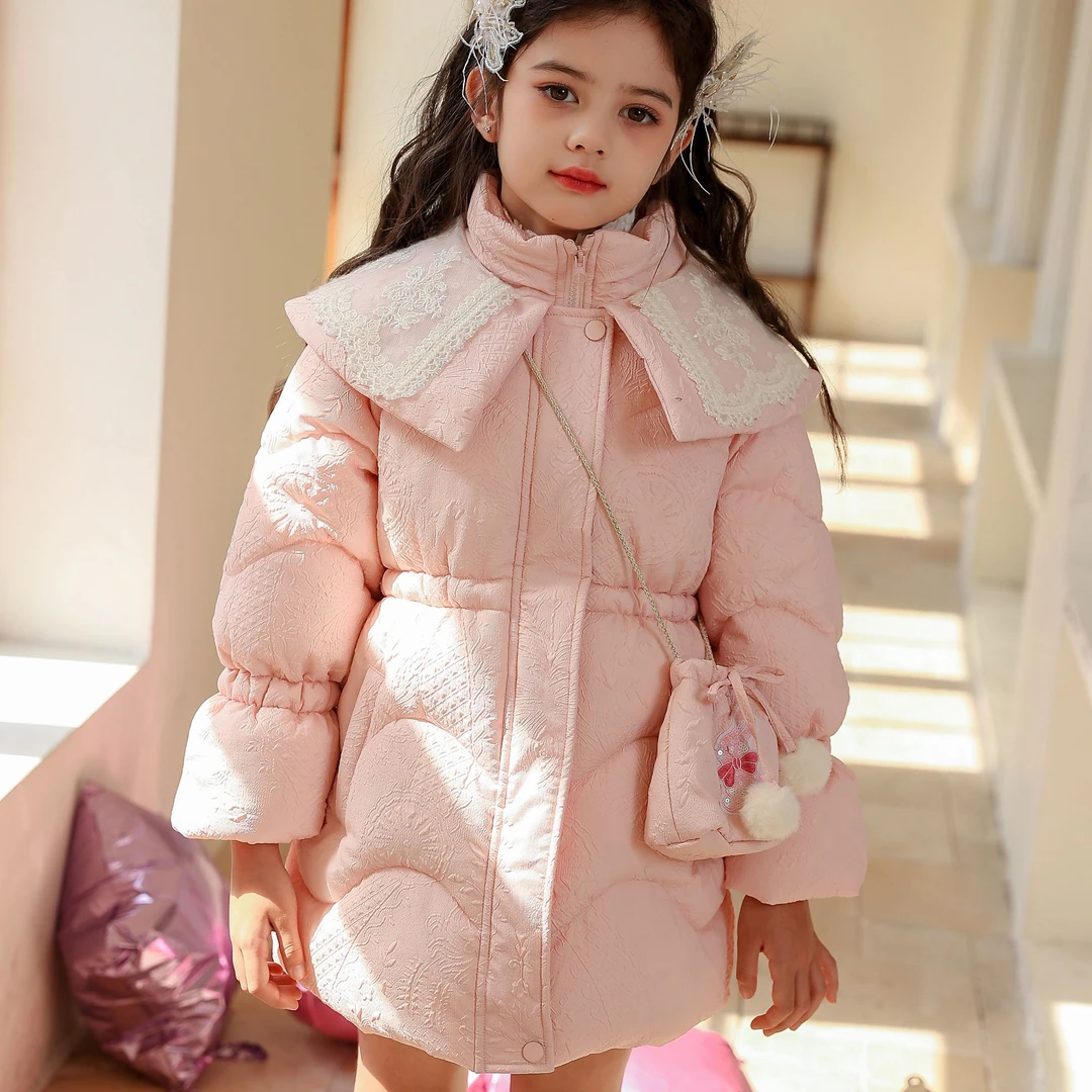 女童2023韩版新款棉服冬装公主中大童中长款外套89028