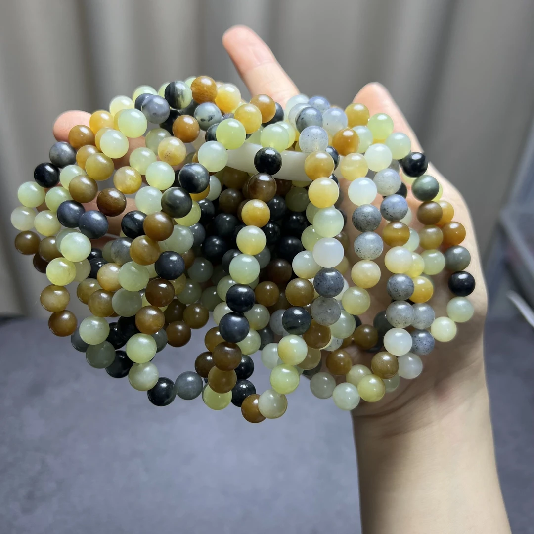 【和田玉新疆若羌楼兰三色多宝】8mm单圈天然油润拍一发一多样性发