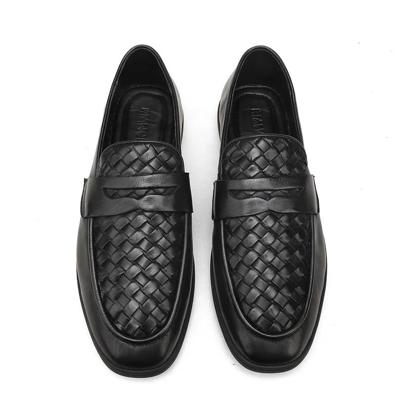 断码特价 广版头层牛皮男士豆豆鞋 手工编制夏季透气百搭乐福鞋