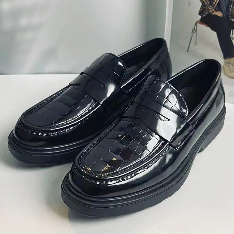 男士头层牛皮休闲男皮鞋时尚百搭厚底商务乐福鞋英伦风潮流男鞋