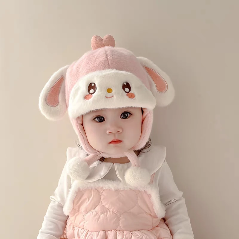 婴儿帽子冬季可爱兔耳朵护耳帽冬天男女宝宝保暖防风毛绒雷锋帽
