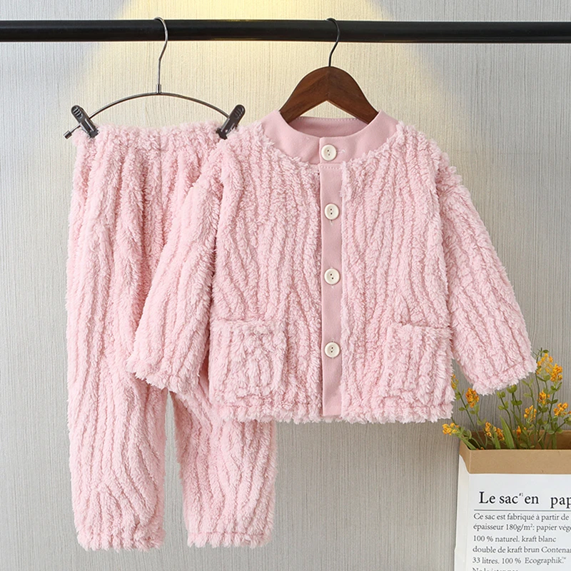 珊瑚绒睡衣儿童秋冬季小孩男童法兰绒套装女孩女童家居服加厚新款