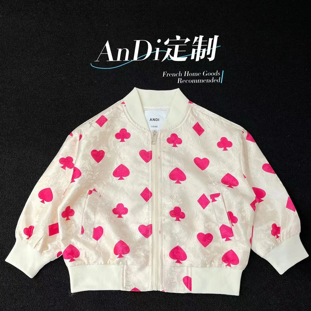 〖ANDI〗订制秋款女童中大童韩版桃心刺绣polo领外套2685