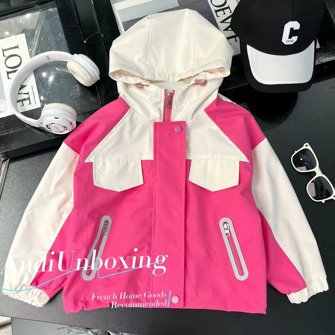 〖ANDI〗订制秋季新款女童韩版撞色连帽冲锋衣外套2593