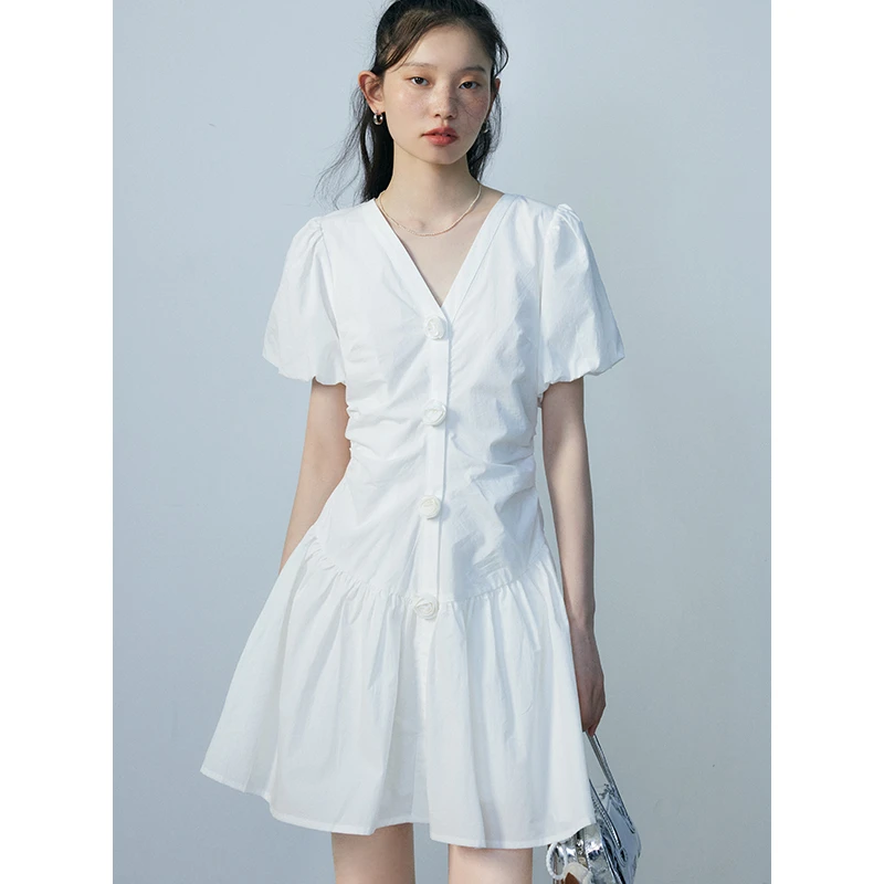 EGGKA【清清】夏季新款V领立体花朵公主裙E24D1200AF