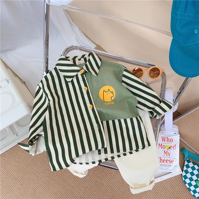 男童条纹衬衫儿童衬衣春秋季新款韩版宝宝1-7岁棉质小童长袖衬衫