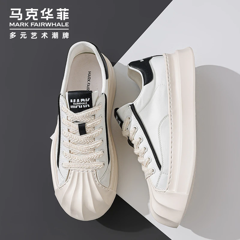 马克华菲鞋子男款透气贝壳头高端小白鞋百搭增高休闲板鞋潮牌布鞋