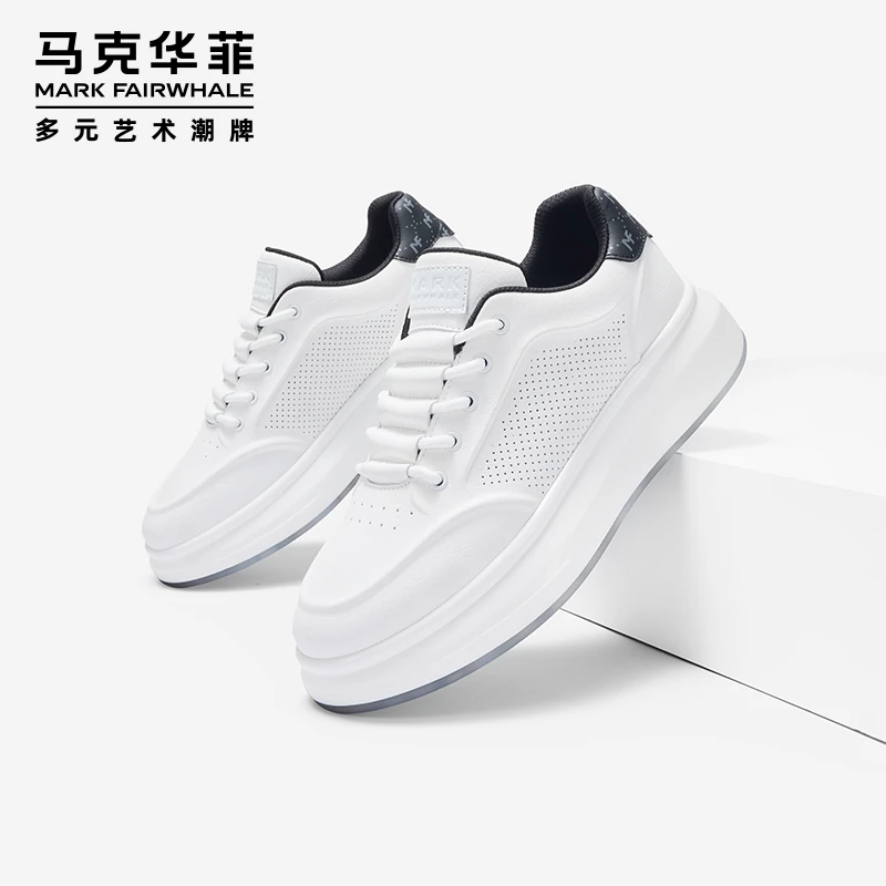 马克华菲男鞋秋季透气板鞋厚底小白鞋2025新款男士高档时尚休闲鞋