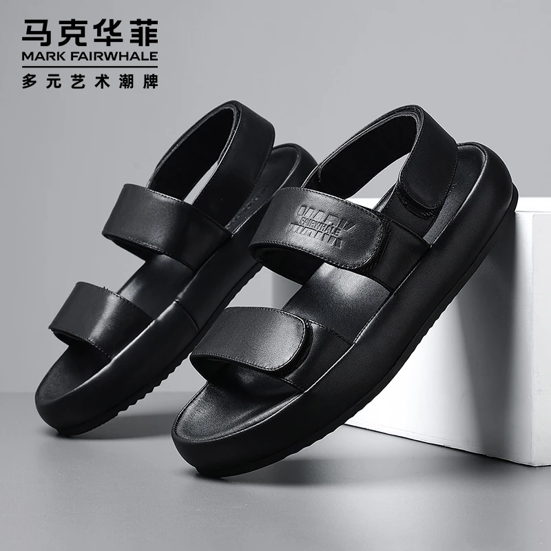 马克华菲真皮凉鞋男士高档潮牌凉拖鞋防水防臭开车两穿休闲沙滩鞋