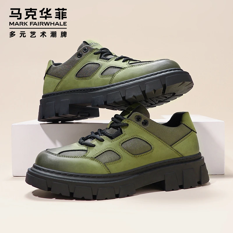 马克华菲男鞋低帮工装马丁鞋男士户外厚底增高休闲皮鞋上档次板鞋