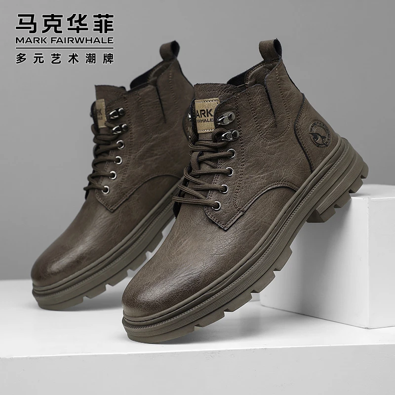 马克华菲男鞋2025新款复古男士马丁靴户外登山工装靴休闲皮鞋短靴