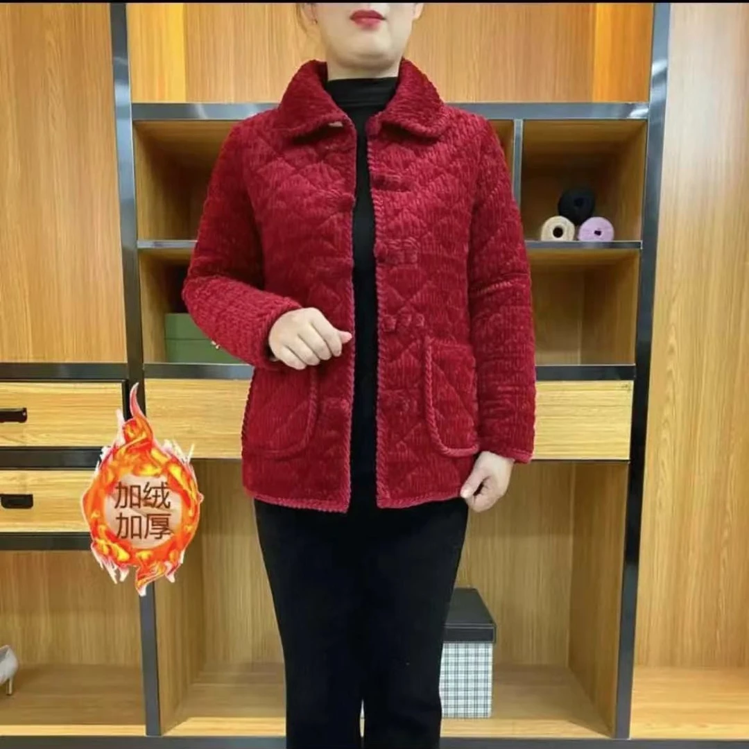 【升级版竹节绒】加绒加厚棉衣老年人中老年女装纯色秋冬保暖棉衣