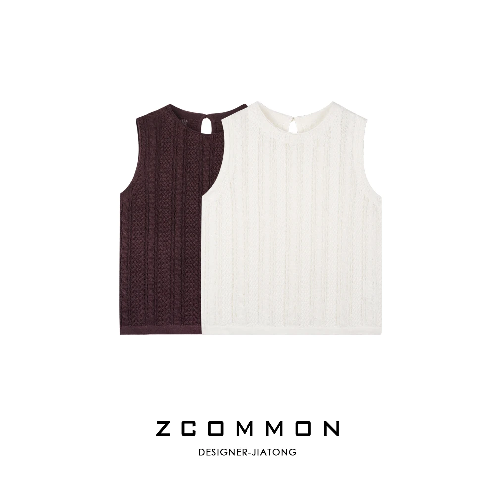 Z common亚麻无袖纯色复古背心女夏季百搭外穿高级感 2405127