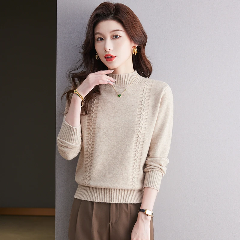 羊毛衫女冬季中领毛衣加厚保暖短款长袖针织衫百搭时尚打底衫