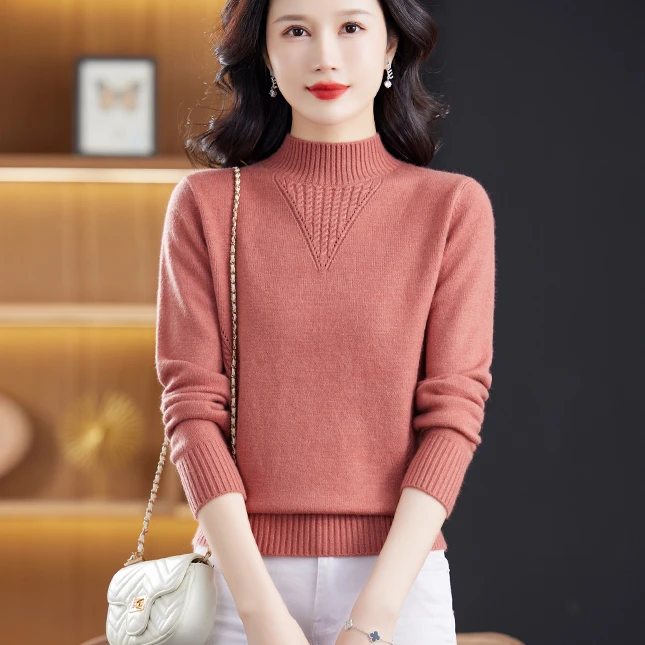 冬季长袖毛衣针织衫半高领毛衣宽松显瘦套头衫加厚女装内搭毛衣