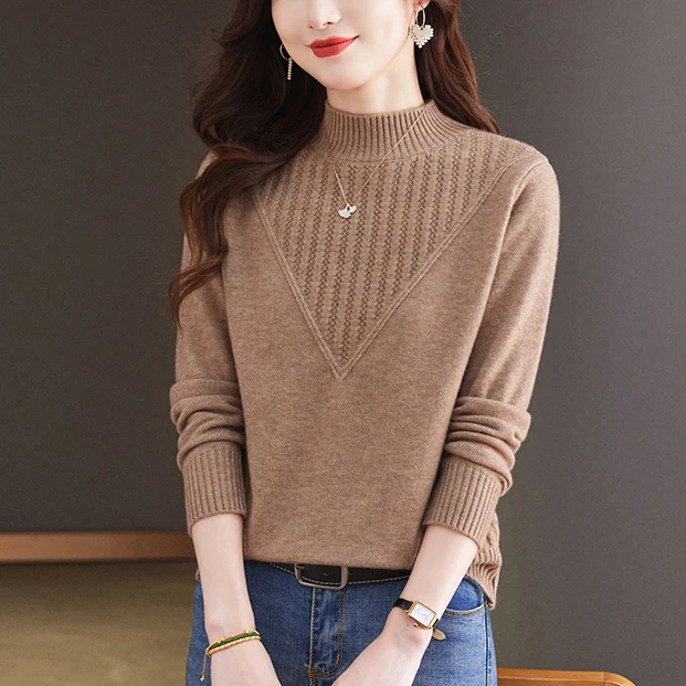 羊毛衫女半高领加厚保暖毛衣短款秋冬长袖针织衫百搭时尚打底衫