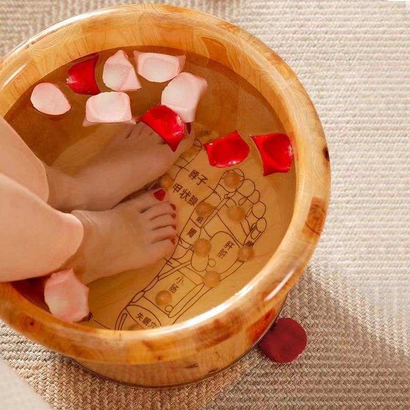 泡脚桶洗脚盆香柏木足浴桶成人加高木质洗脚桶穴位按摩实木加厚桶