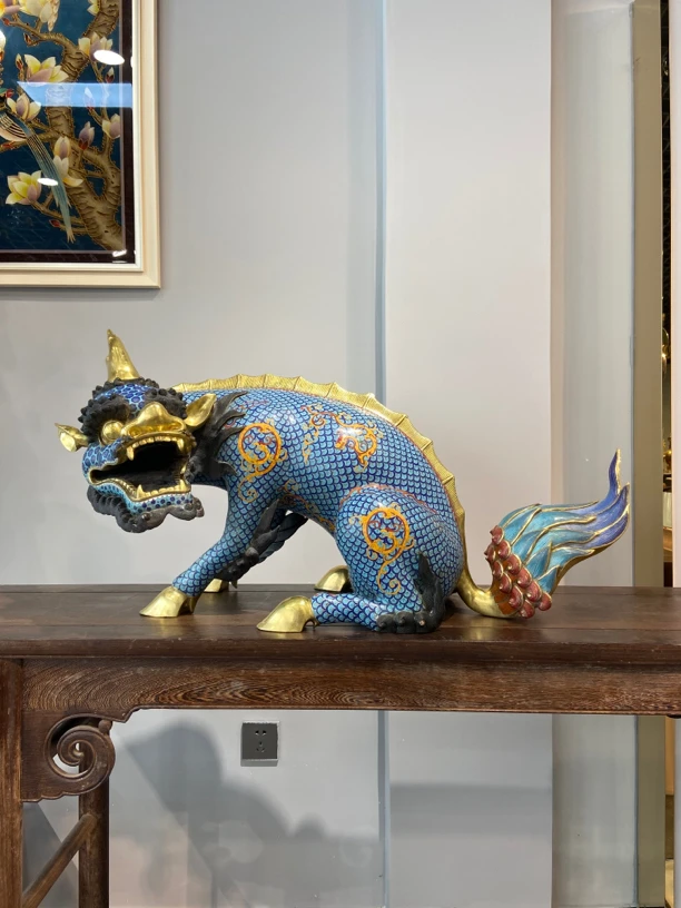 铜胎掐丝珐琅(景泰蓝)  回望麒麟 摆件 紫铜材质 手工制作