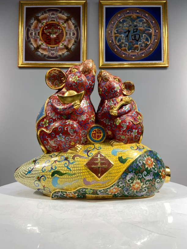 铜胎掐丝珐琅(景泰蓝) 丰收鼠 摆件 紫铜材质 手工制作